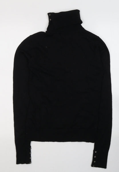 GREATPLAINS Womens Black  Acrylic Jersey T-Shirt Size M Roll Neck
