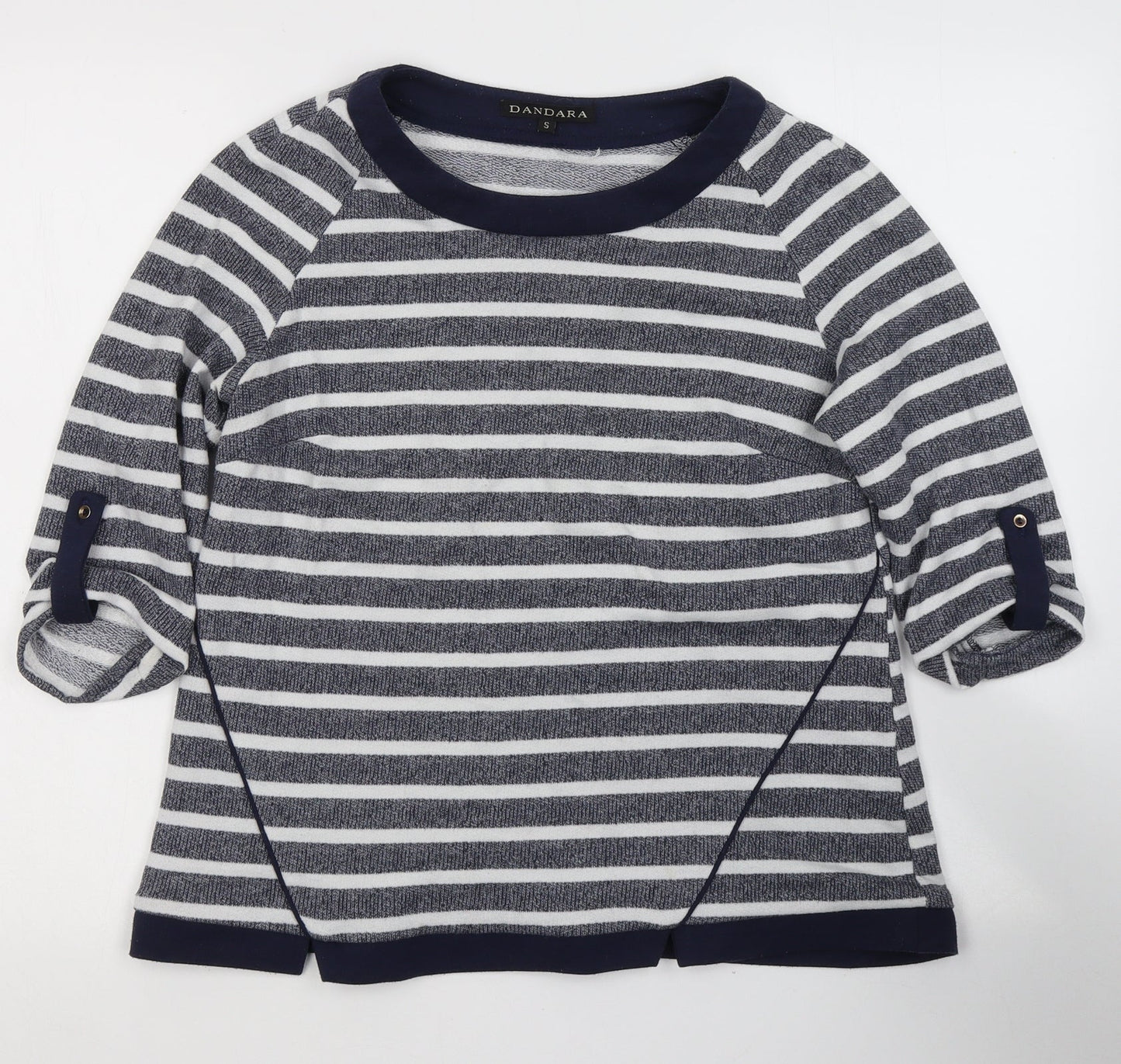 Dandara Womens Blue Striped Polyester Jersey T-Shirt Size S Round Neck
