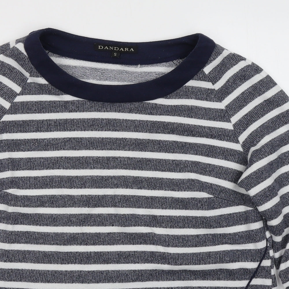 Dandara Womens Blue Striped Polyester Jersey T-Shirt Size S Round Neck