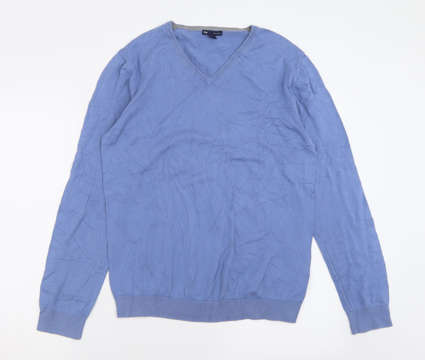 Gap Mens Blue V-Neck  Cotton Pullover Jumper Size L