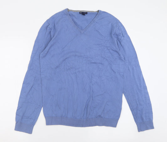 Gap Mens Blue V-Neck  Cotton Pullover Jumper Size L