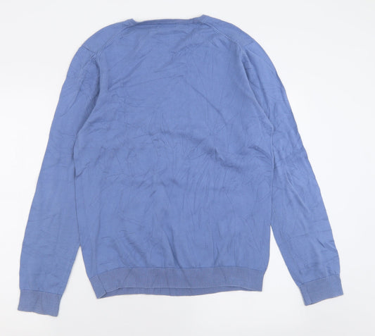 Gap Mens Blue V-Neck  Cotton Pullover Jumper Size L