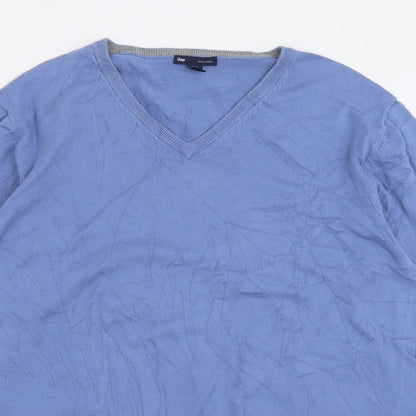 Gap Mens Blue V-Neck  Cotton Pullover Jumper Size L
