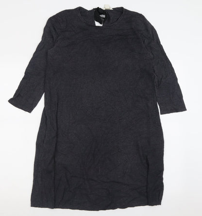 Monsoon Womens Grey  Acrylic Jumper Dress  Size 12  Roll Neck Tie