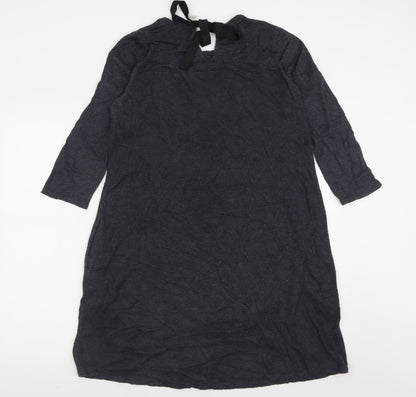 Monsoon Womens Grey  Acrylic Jumper Dress  Size 12  Roll Neck Tie