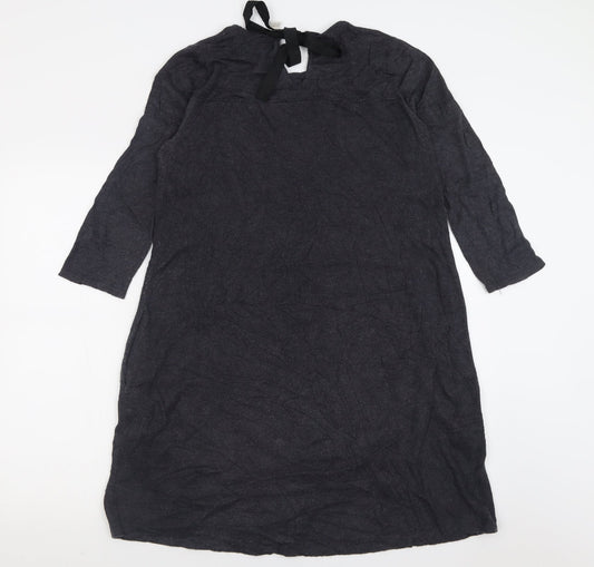 Monsoon Womens Grey  Acrylic Jumper Dress  Size 12  Roll Neck Tie