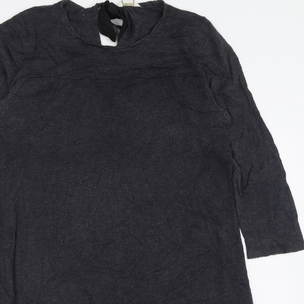 Monsoon Womens Grey  Acrylic Jumper Dress  Size 12  Roll Neck Tie