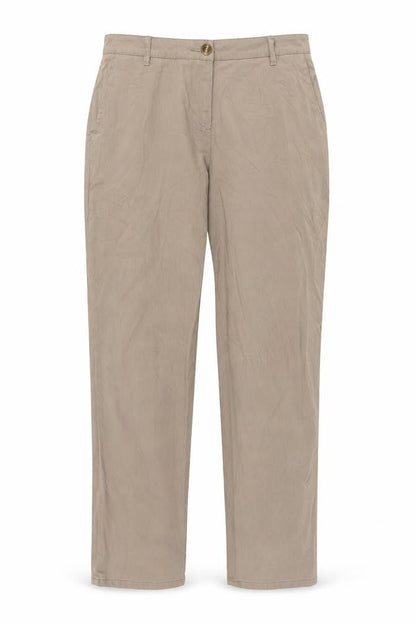 Front view of Buffalo women’s beige cotton trousers, size UK 12, 30-inch leg regular button