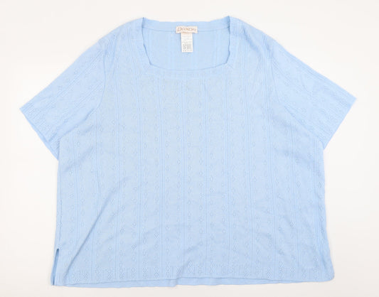 Daxon Womens Blue Square Neck  Acrylic Pullover Jumper Size 36