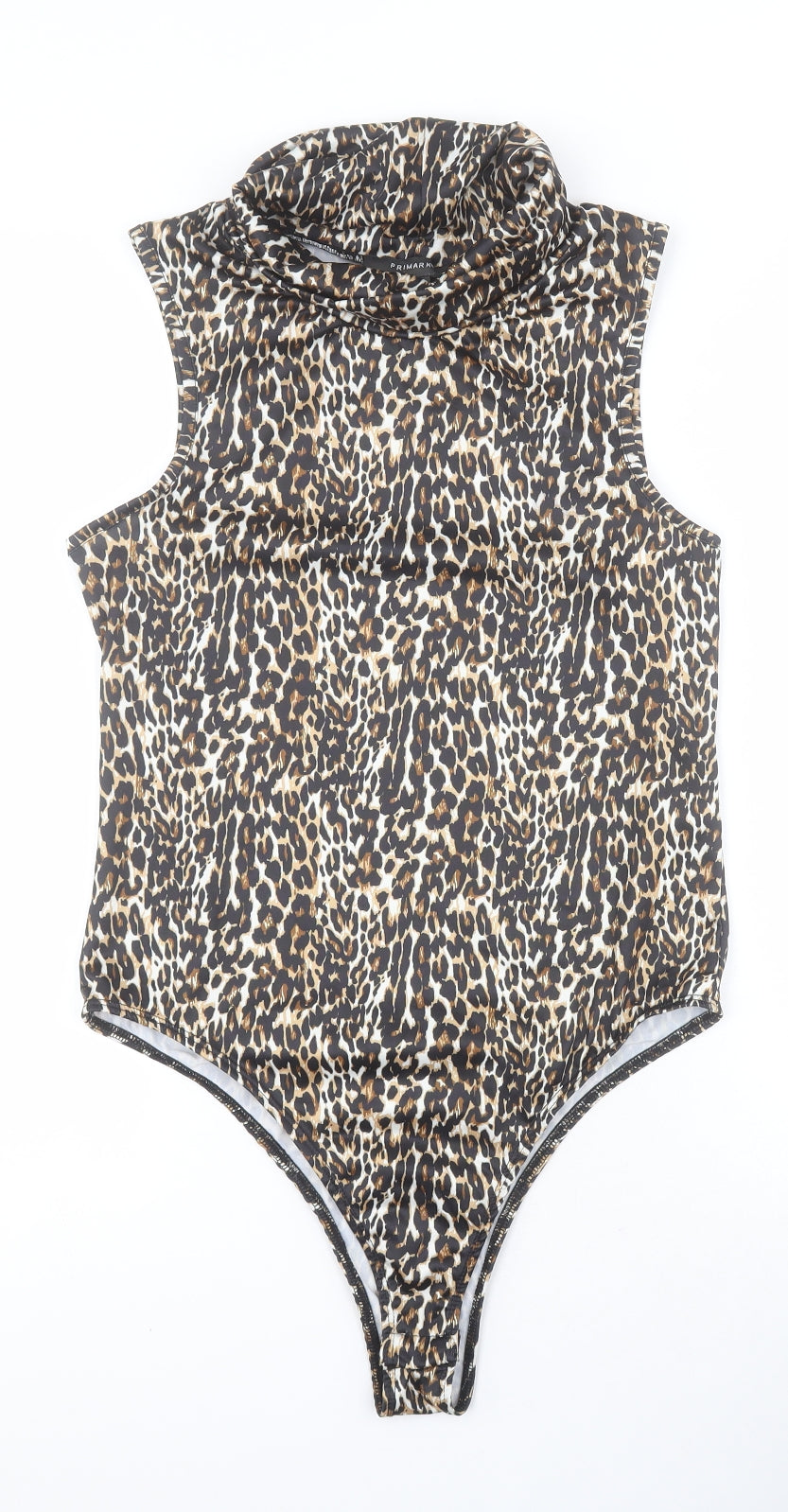 Primark Womens Brown Animal Print Polyester Bodysuit One-Piece Size M  Snap