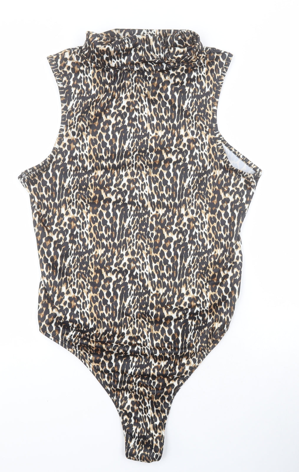 Primark Womens Brown Animal Print Polyester Bodysuit One-Piece Size M  Snap