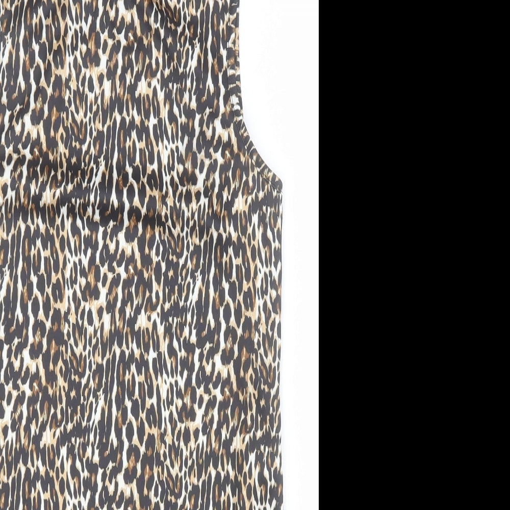 Primark Womens Brown Animal Print Polyester Bodysuit One-Piece Size M  Snap