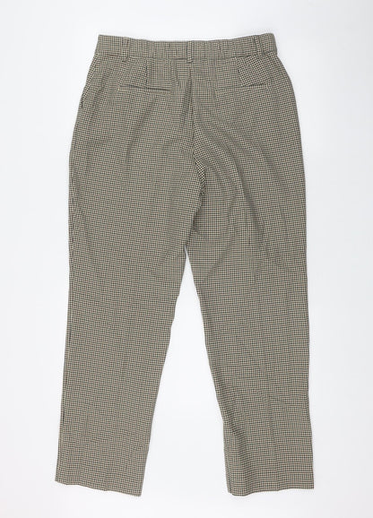 Marks and Spencer Womens Beige Houndstooth Polyester Trousers  Size 14 L28.5 in Regular Zip