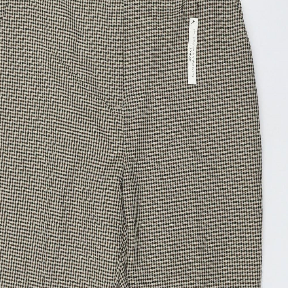 Marks and Spencer Womens Beige Houndstooth Polyester Trousers  Size 14 L28.5 in Regular Zip