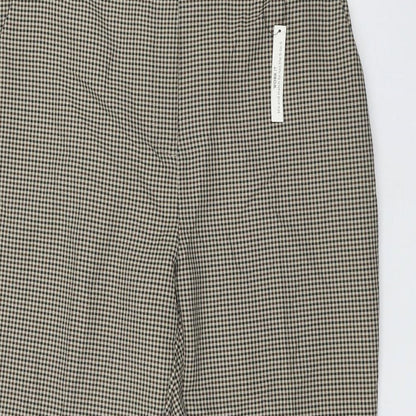 Marks and Spencer Womens Beige Houndstooth Polyester Trousers  Size 14 L28.5 in Regular Zip