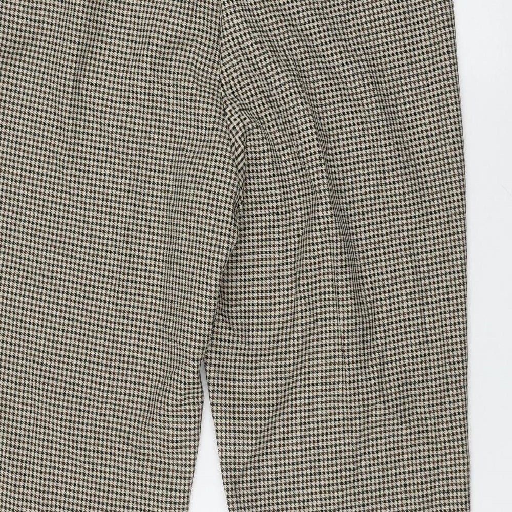 Marks and Spencer Womens Beige Houndstooth Polyester Trousers  Size 14 L28.5 in Regular Zip