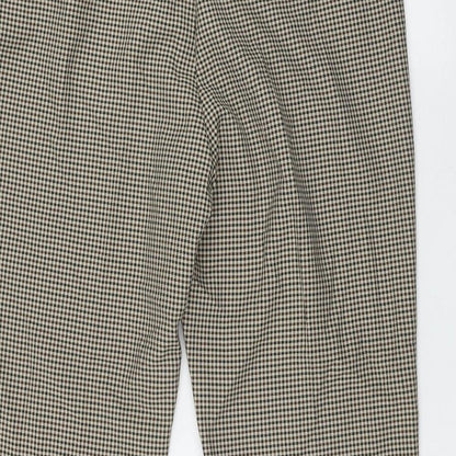 Marks and Spencer Womens Beige Houndstooth Polyester Trousers  Size 14 L28.5 in Regular Zip