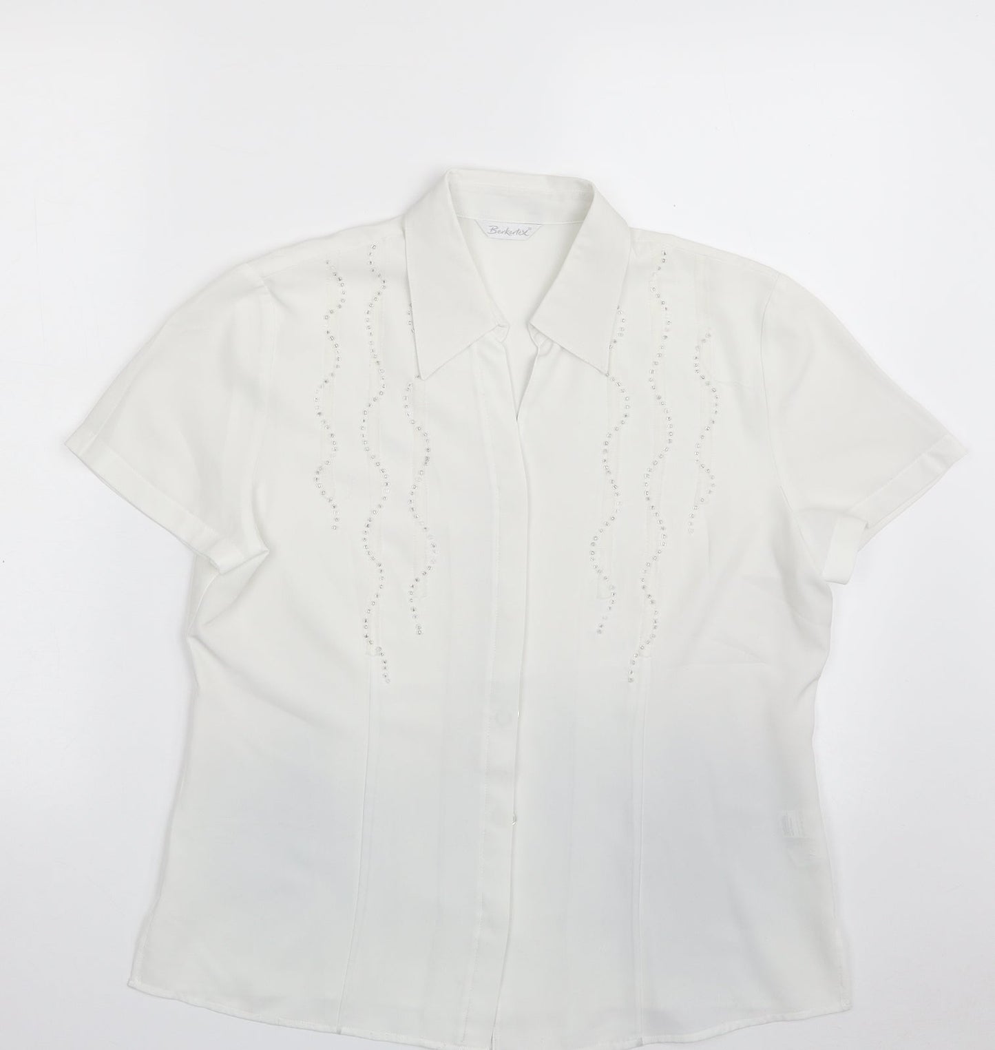 Berkertex Womens White  Polyester Basic Button-Up Size 12 Collared