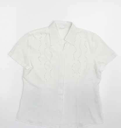 Berkertex Womens White  Polyester Basic Button-Up Size 12 Collared