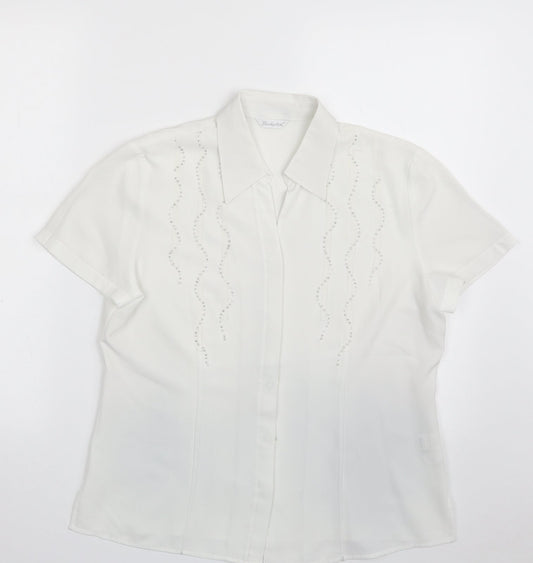 Berkertex Womens White  Polyester Basic Button-Up Size 12 Collared