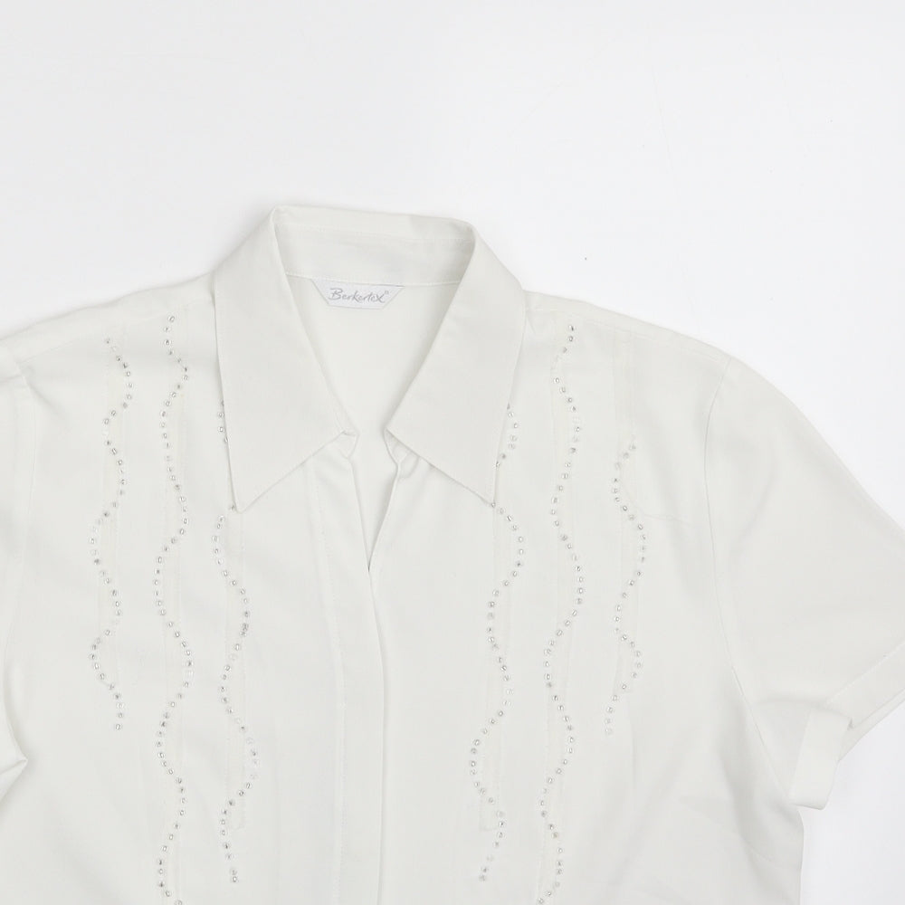 Berkertex Womens White  Polyester Basic Button-Up Size 12 Collared