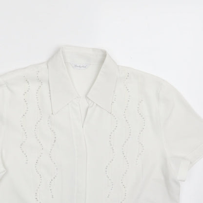 Berkertex Womens White  Polyester Basic Button-Up Size 12 Collared