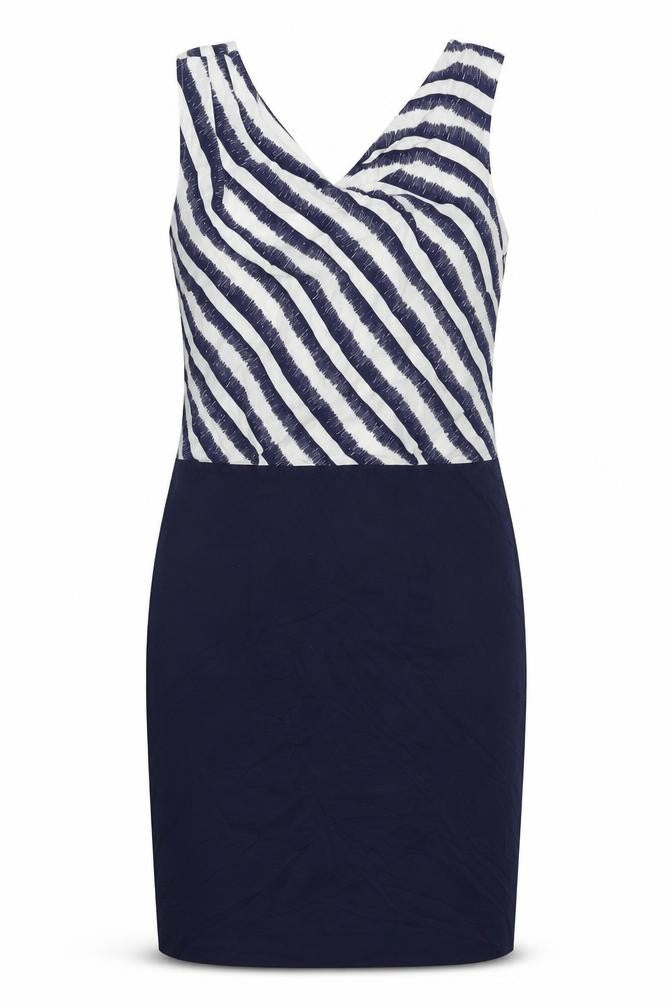 Warehouse Womens Blue Striped Viscose Shift  Size 10  V-Neck Zip