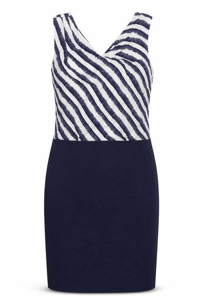Warehouse Womens Blue Striped Viscose Shift  Size 10  V-Neck Zip