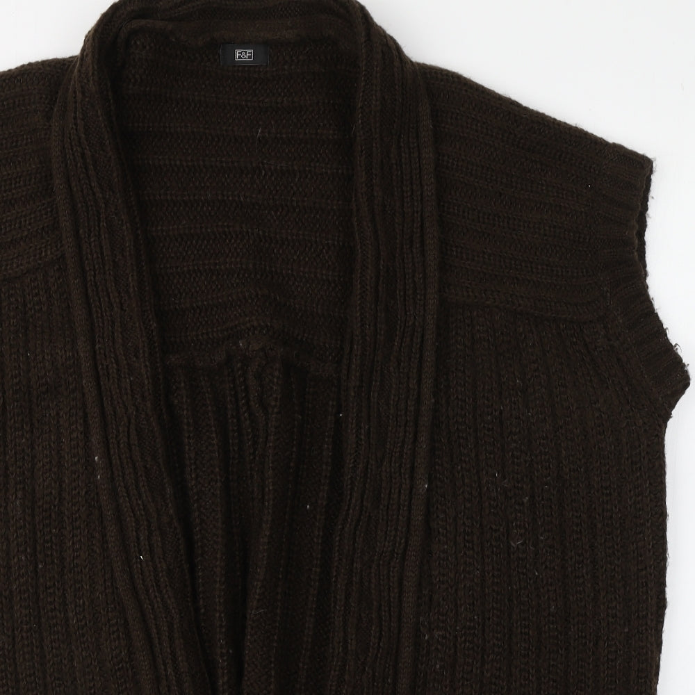 F&F Womens Brown Round Neck  Acrylic Cardigan Jumper Size 6