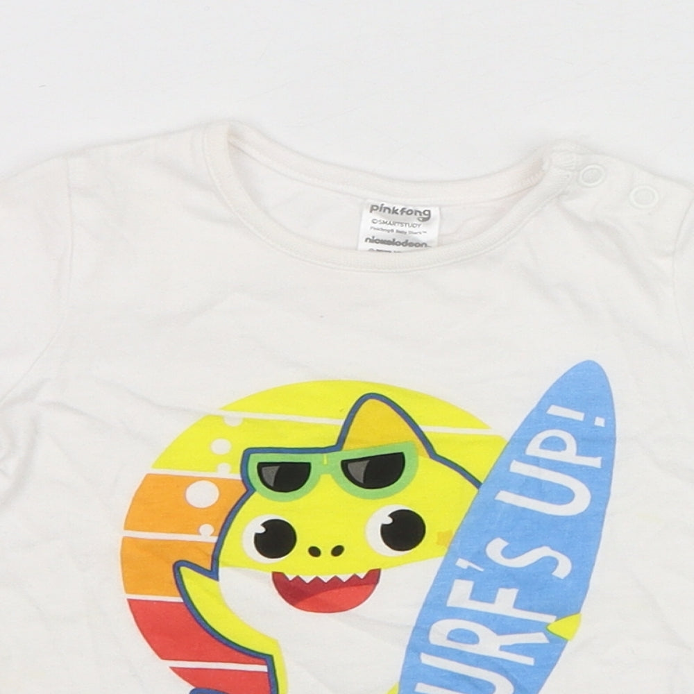 F&F Boys White  Cotton Basic T-Shirt Size 6-9 Months Round Neck Pullover - Baby Shark