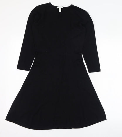 H&M Womens Black  Viscose Skater Dress  Size XS  Round Neck Pullover