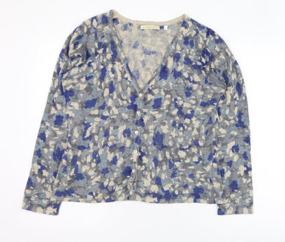 A. Giannetti Womens Blue V-Neck Animal Print Nylon Cardigan Jumper Size L