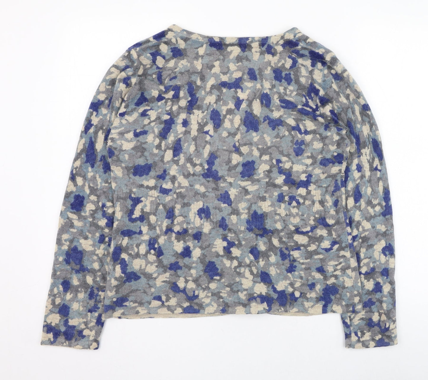 A. Giannetti Womens Blue V-Neck Animal Print Nylon Cardigan Jumper Size L