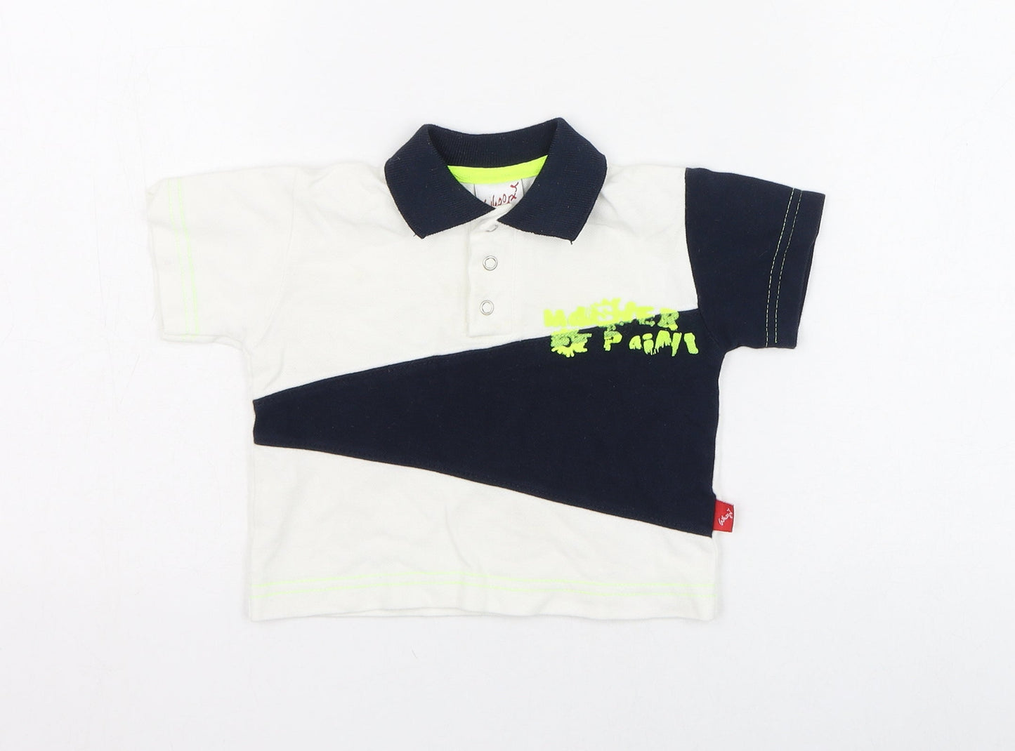 Whoopi Boys White  Polyester Basic T-Shirt Size 6-9 Months Collared Pullover