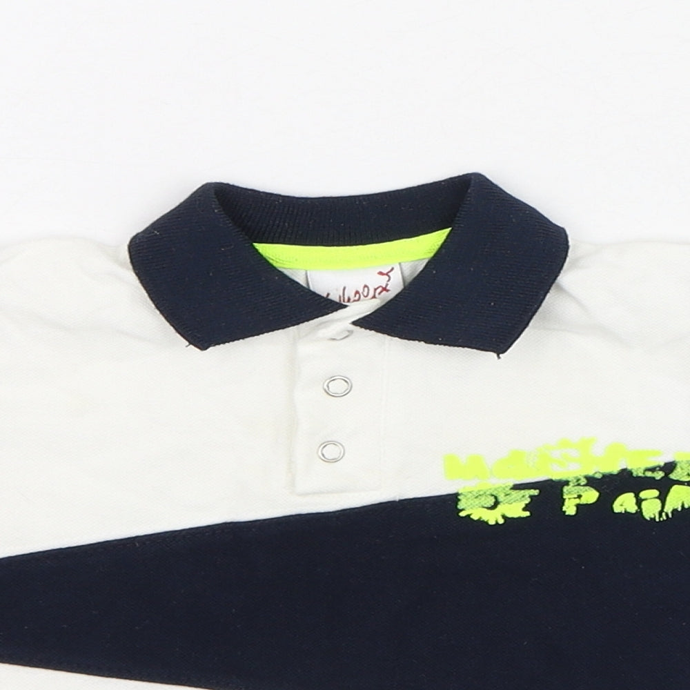 Whoopi Boys White  Polyester Basic T-Shirt Size 6-9 Months Collared Pullover