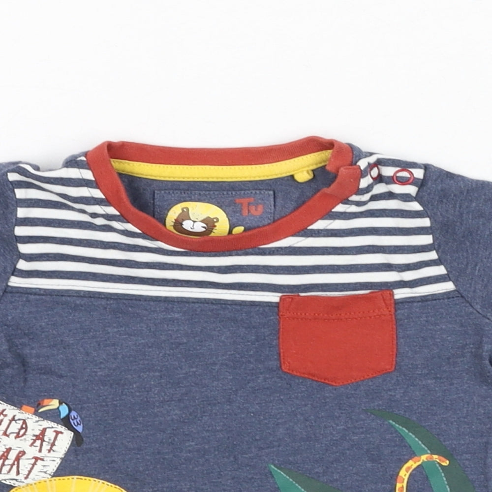 TU Boys Blue Striped Camel Basic T-Shirt Size 3-6 Months Round Neck Pullover - Lion, Tiger