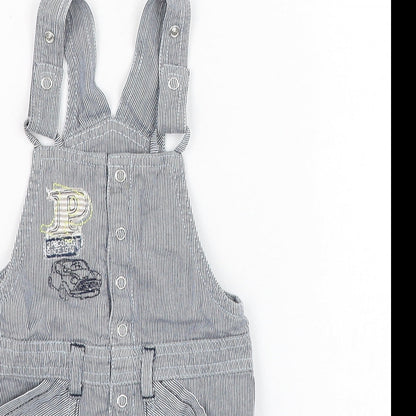 Preworn Boys Blue Striped Cotton Dungaree One-Piece Size 12 Months  Button
