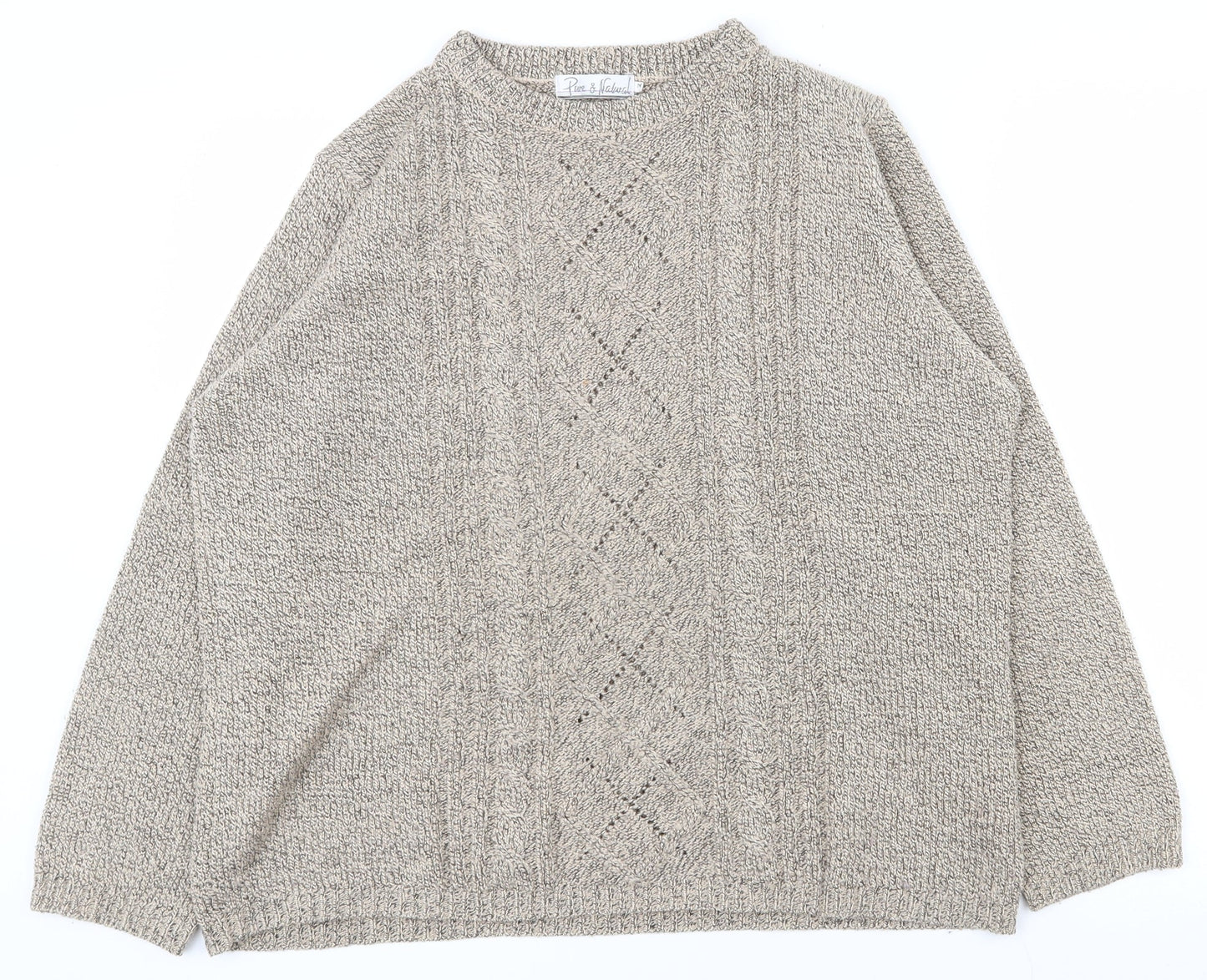 Pure and Natural Mens Beige Crew Neck  Acrylic Pullover Jumper Size M
