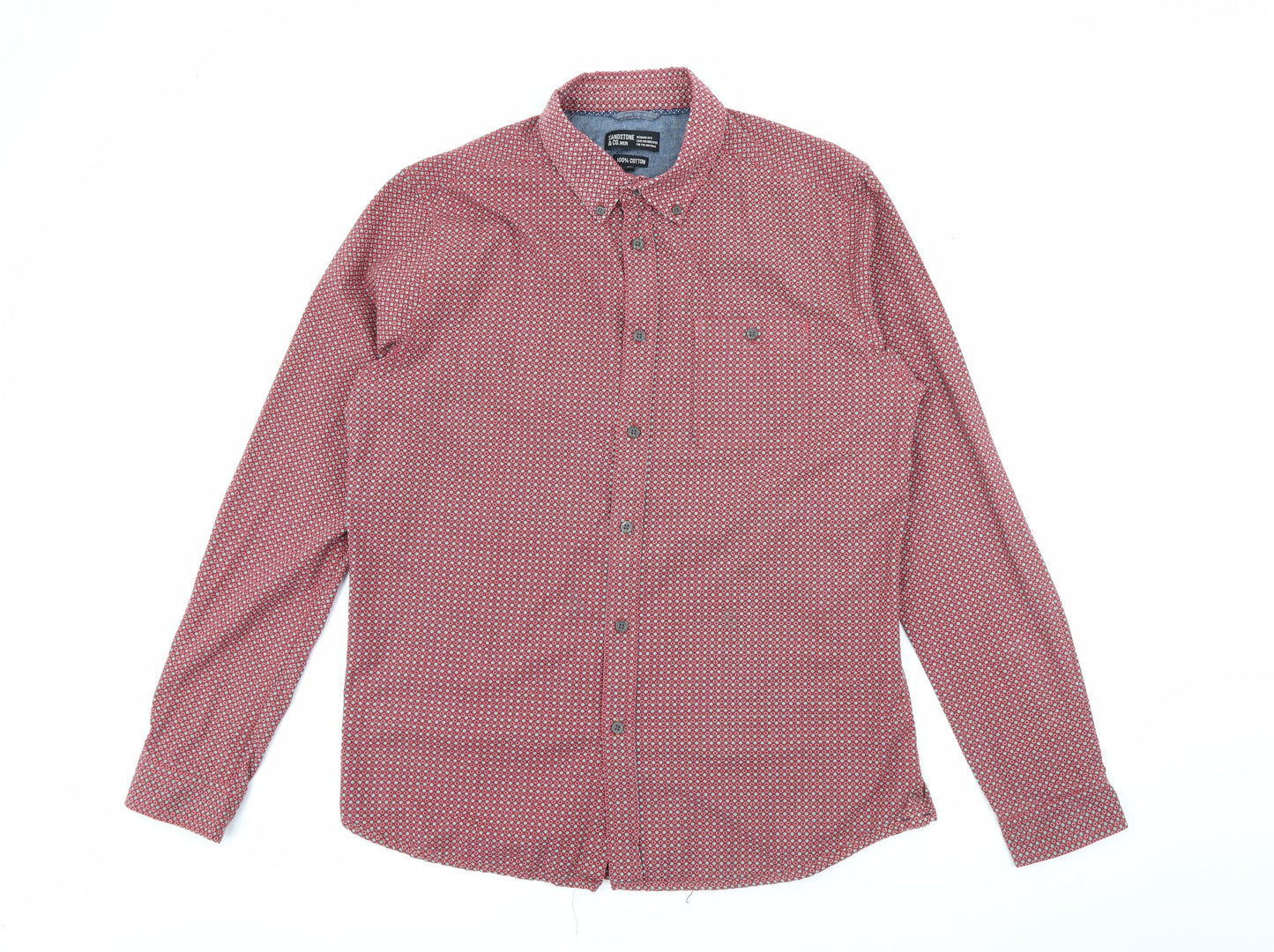 Sandstone & Co Mens Red Geometric Cotton  Button-Up Size M Collared Button