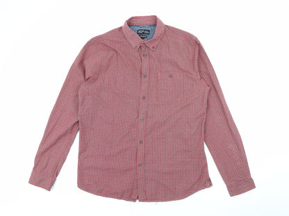 Sandstone & Co Mens Red Geometric Cotton  Button-Up Size M Collared Button