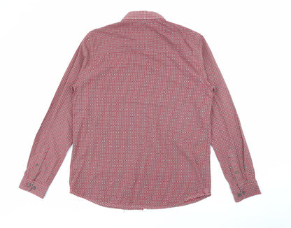 Sandstone & Co Mens Red Geometric Cotton  Button-Up Size M Collared Button
