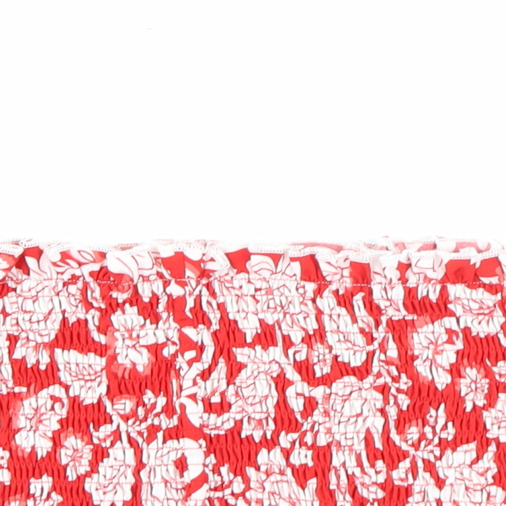 SheIn Womens Red Floral Polyester Basic Tank Size M Square Neck