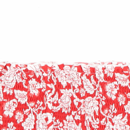 SheIn Womens Red Floral Polyester Basic Tank Size M Square Neck