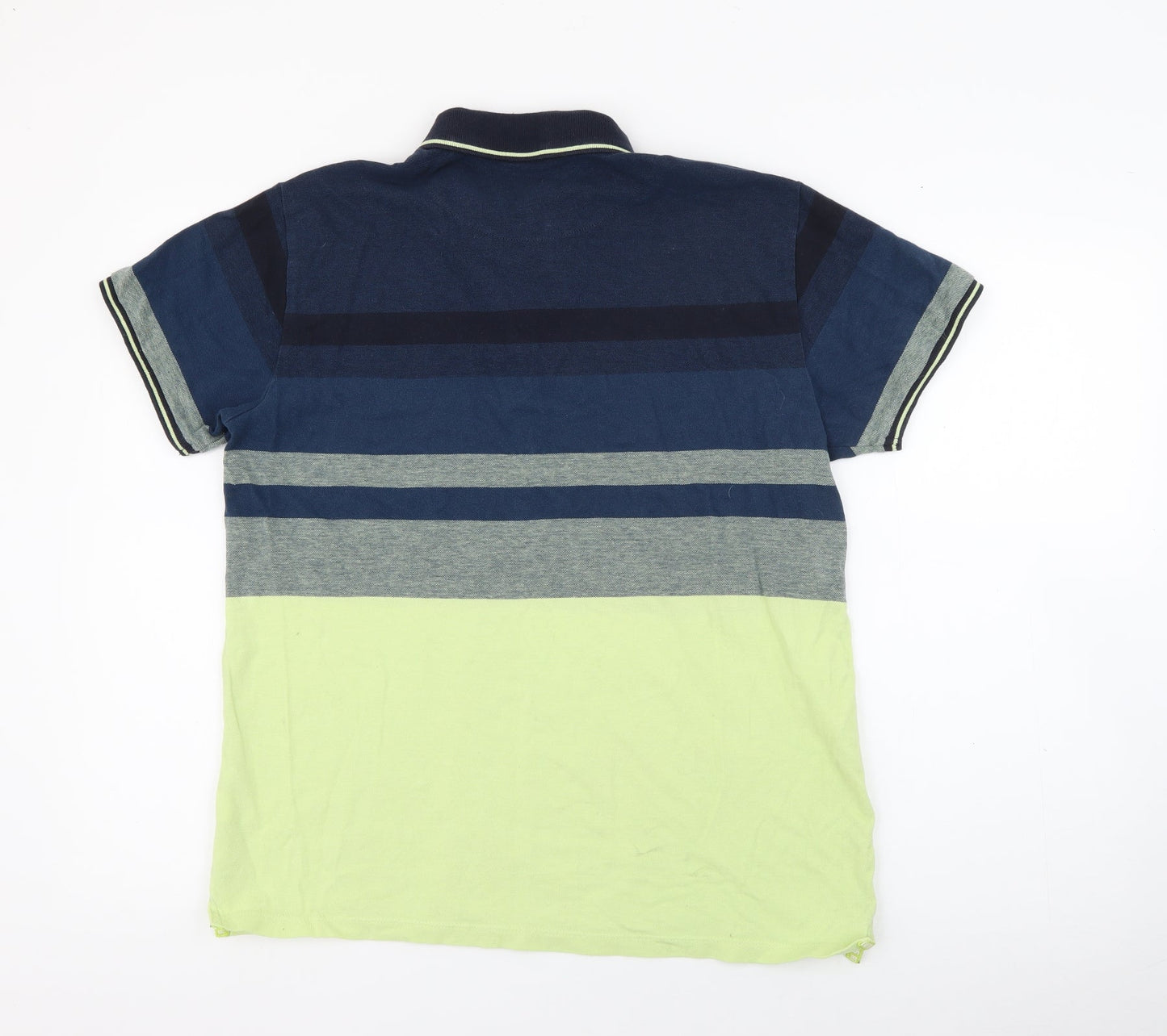 Usath Mens Blue Striped Cotton  Polo Size L Collared Button