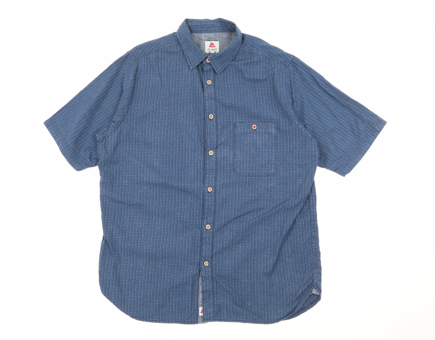 Mens UK Size M One Valley Blue  Button-Up Short Sleeve Casual Shirt
