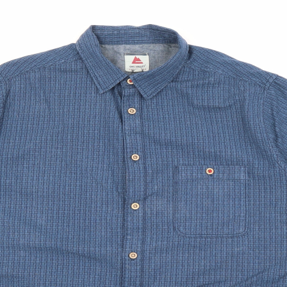 Mens UK Size M One Valley Blue  Button-Up Short Sleeve Casual Shirt