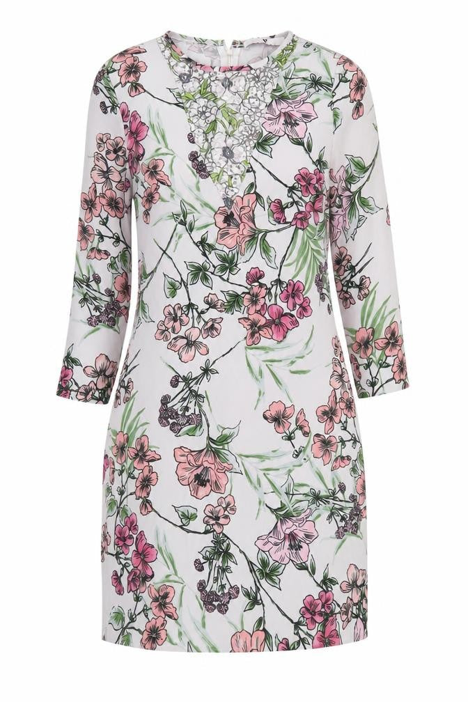 Very Womens Grey Floral Polyester Sheath  Size 10  Round Neck Zip