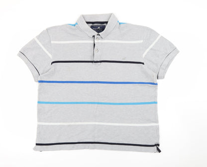 Stone Bay Mens Grey Striped Cotton  Polo Size M Collared Button