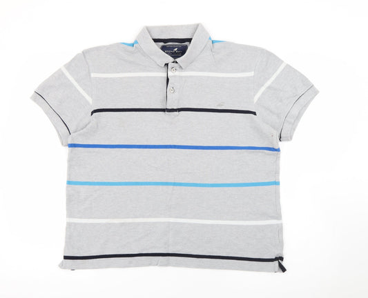 Stone Bay Mens Grey Striped Cotton  Polo Size M Collared Button