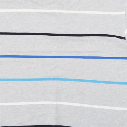 Stone Bay Mens Grey Striped Cotton  Polo Size M Collared Button